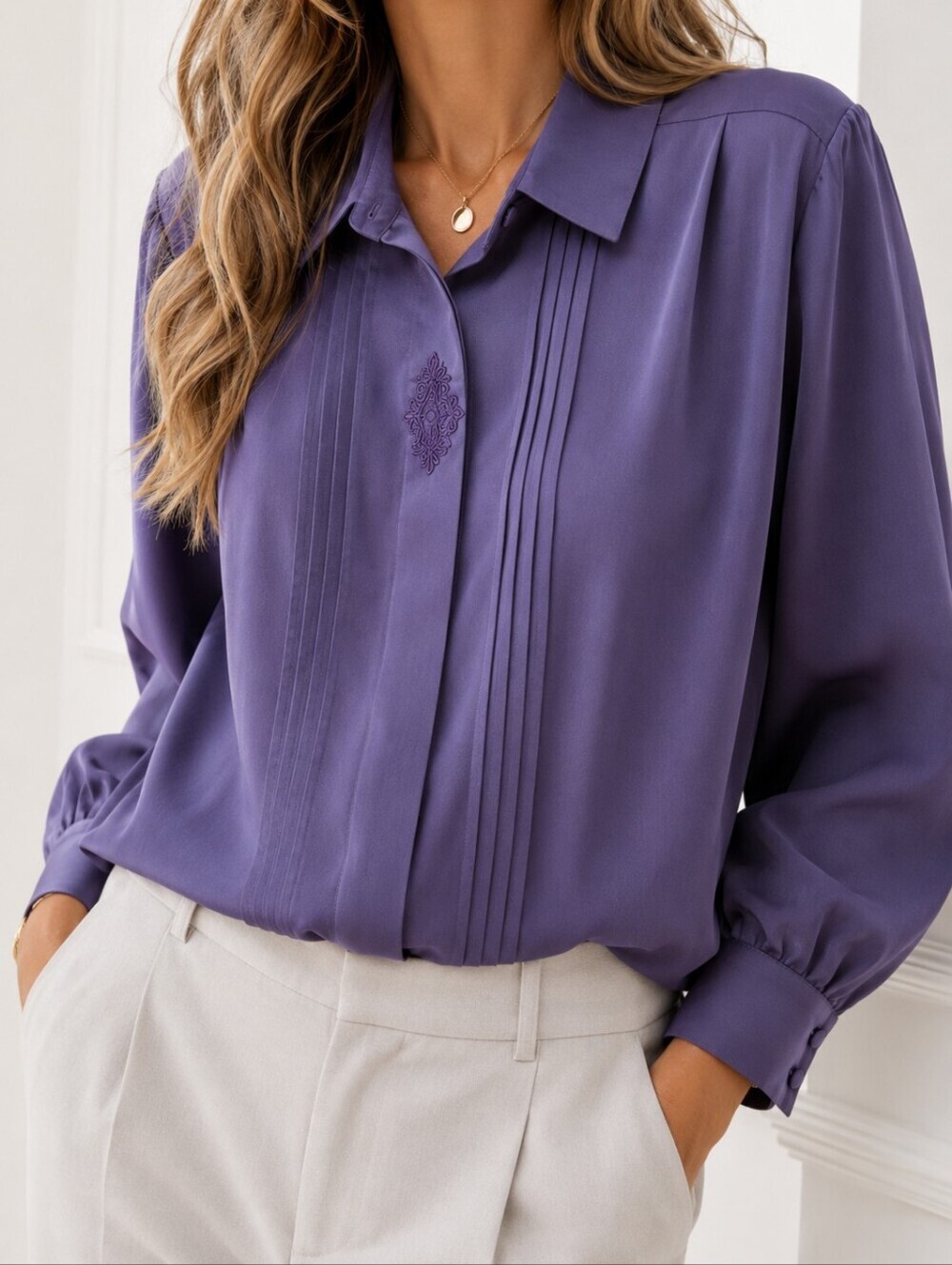 Dusty Purple Pintuck Pleated Career Blouse Plus Size 24W Office Tunic Silky